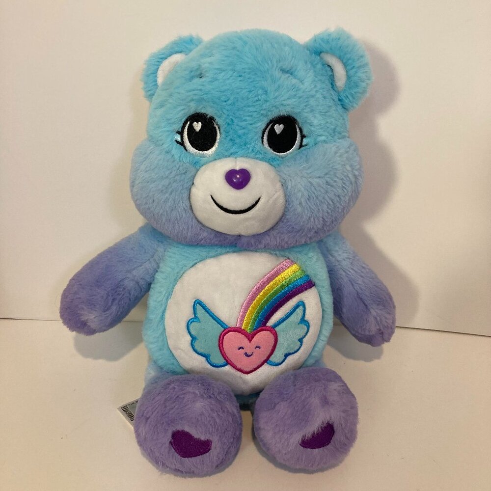 Care Bears Dream Bright Bear 2021 Plush Blue Purple Rainbow Heart 14" Stuffed
